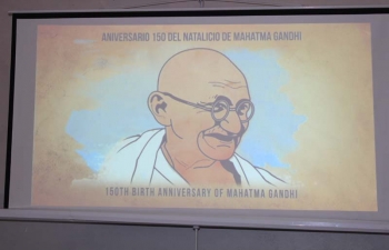 Commemoration of 150th Birth Anniversary of  Mahatma Gandhi and 70 years of Indian Constitution at Unidad Educativa Nacional Militar Cap. Pedro Maria Ochoa Morales