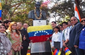 Venezuelan Delegation visited India to participate in the celebrations of the Founding Conference of the International Solar Alliance and paid tribute to their father of the Nation, Simon Bolivar on 10th March 2018 at New Delhi, India.