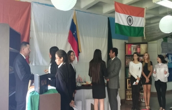 India stand at the Model of Diplomatic & Commercial Representations on January 31, 2019 at Santa Maria University, Caracas, Venezuela