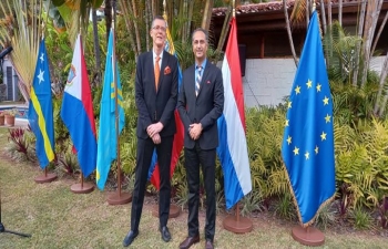 Amb. Abhishek Singh attended a reception hosted by Cd'A of The Netherlands Mr. Robert Schuddeboom and exchanged greetings of the New Year.
