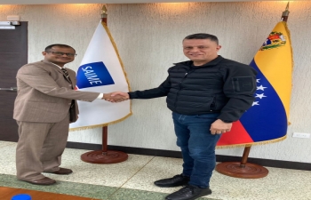 Amb. P.K. Ashok Babu and a team of Embassy officials met with Mr. Gustavo Adolfo Vizcaino Gil, Director General of the Administrative Service for Identification, Migration and Foreigners (SAIME) VenezuelaSaime and Major General Luis Rodriguez, Director of the Migration Police and Director of the Administrative Service for Identification, Migration and Foreigners (SAIME) and other officials on Thursday, 4th July, to discuss various consular matters and to strengthen cooperation between stakeholders.
